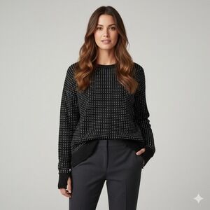 Lululemon Black Wool White Dot Pattern Crew Neck Long Sleeve Sweater Size L-XL‎
